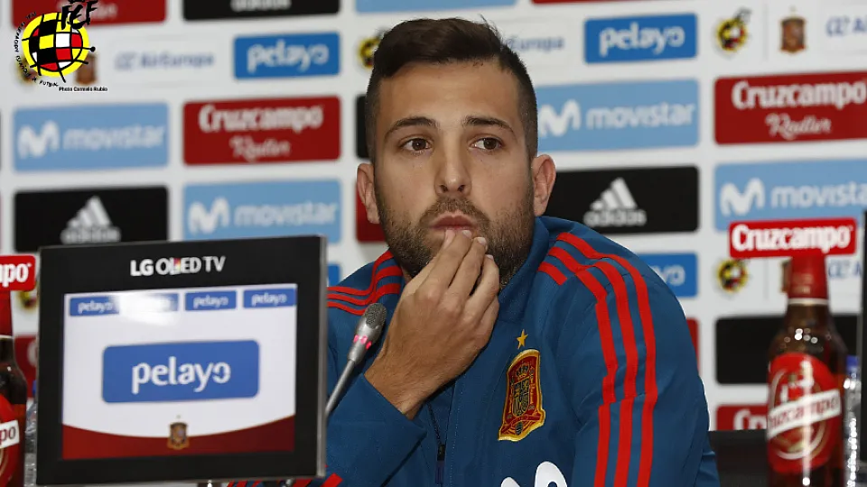 Jordi Alba en La Rosaleda durante rueda de prensa