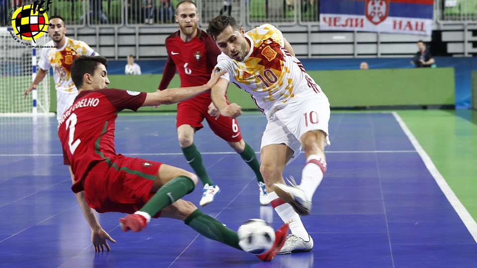 Momento del partido entre España y Portugal jugado en Liubliana