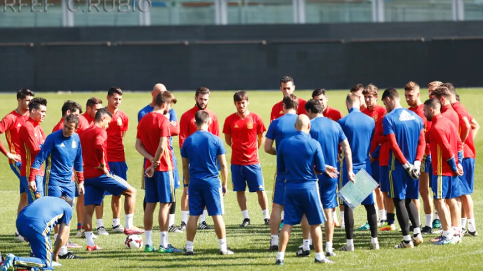 La Selección Española, antes de un entrenamiento reciente