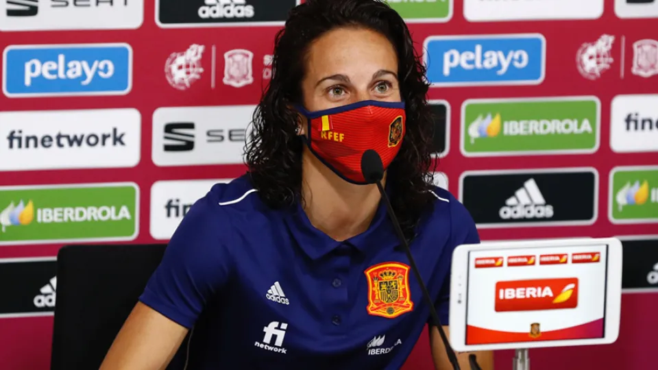 María Alharilla durante su rueda de prensa telemática en la Ciudad del Fútbol 