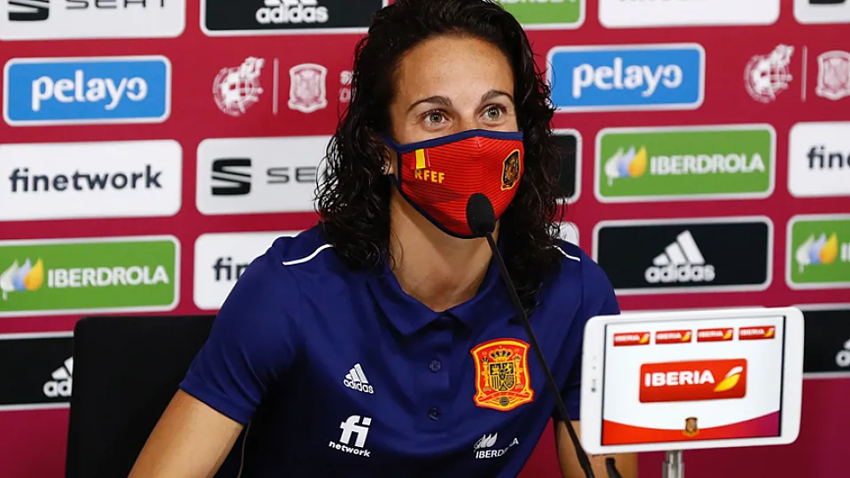 María Alharilla durante su rueda de prensa telemática en la Ciudad del Fútbol 