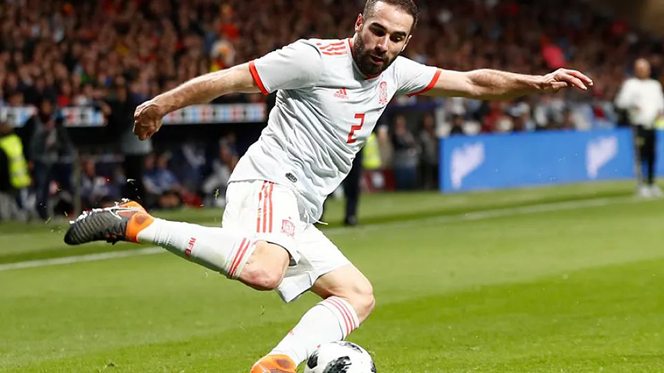 Dani Carvajal durante un encuentro de la selección española