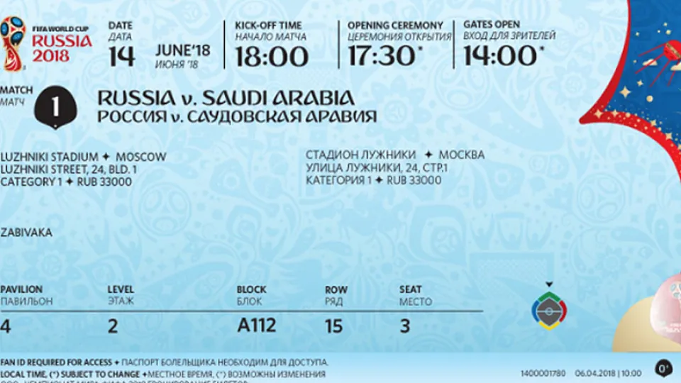 Diseño de las entradas del Mundial de Rusia 2018