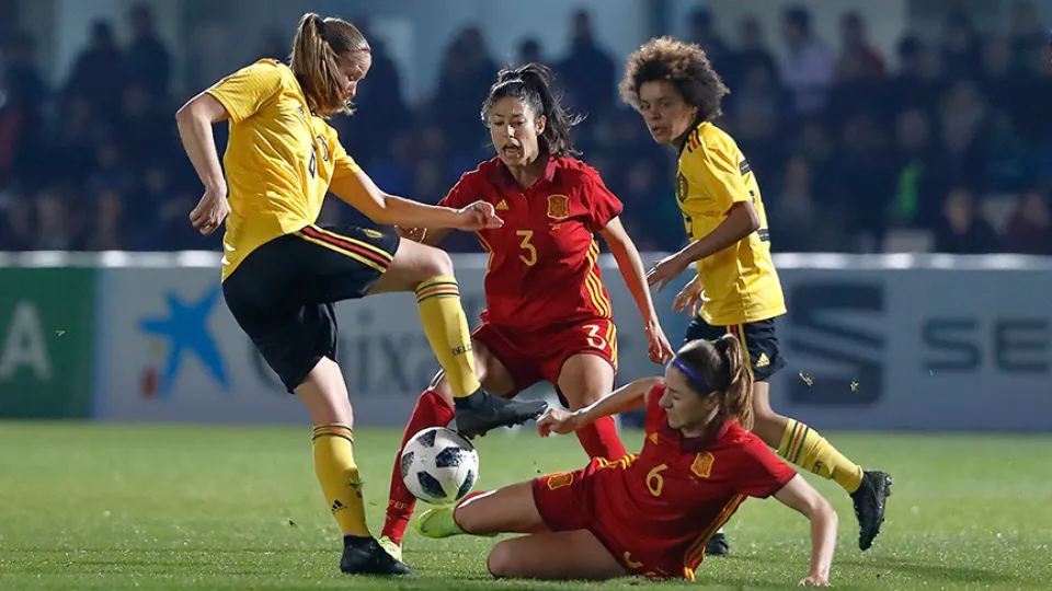 Momento del partido entre España y Bélgica jugado en Cartagena