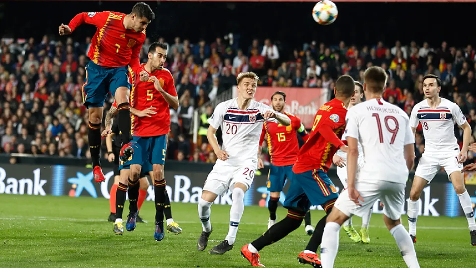 Instante del partido entre España y Noruega jugado en Valencia