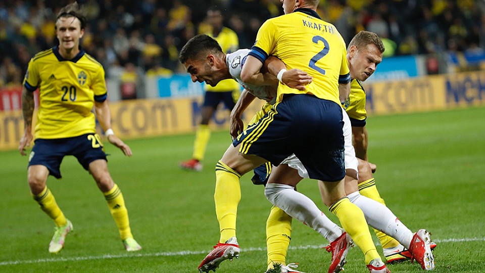 Momento del partido entre Suecia y España jugado en Solna