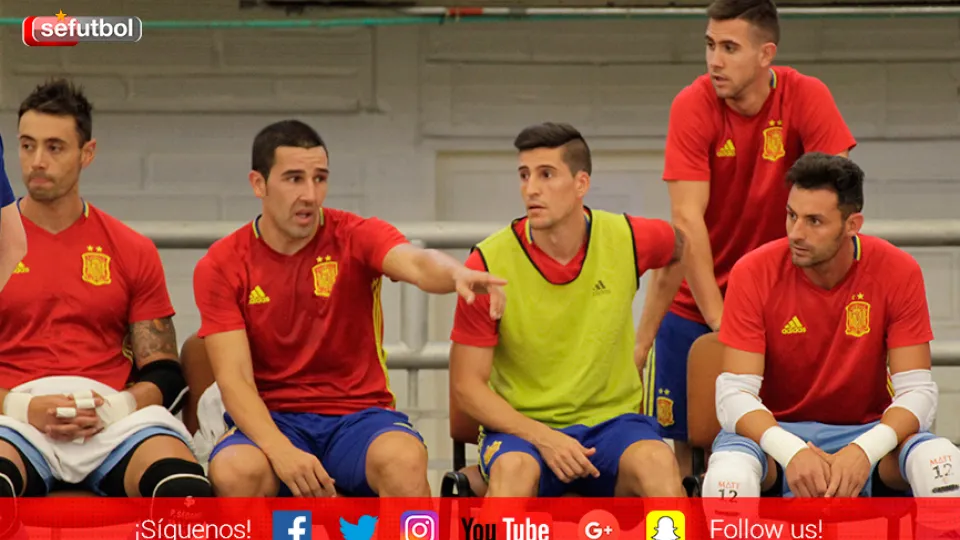 Los jugadores de la Selección Española de Fútbol Sala durante un entrenamiento en Colombia