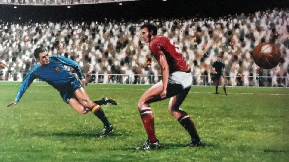 Pintura del gol de Marcelino en el Museo de la Selección