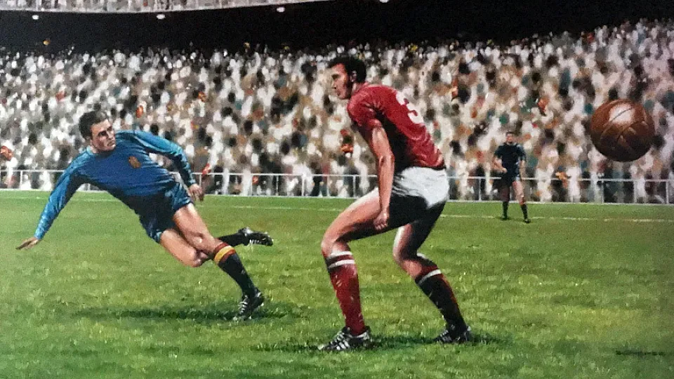 Pintura del gol de Marcelino en el Museo de la Selección