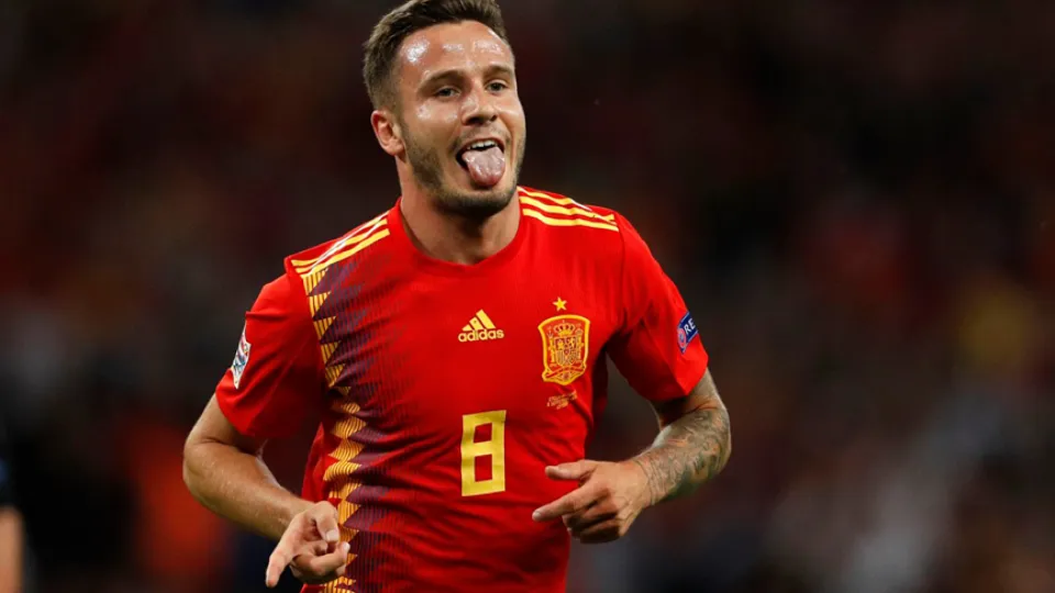 Saúl celebra el gol ante Inglaterra en Wembley