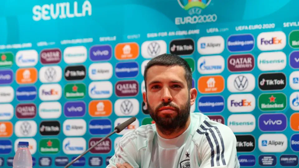 El jugador internacional Jordi Alba durante la rueda de prensa previa al España - Suecia
