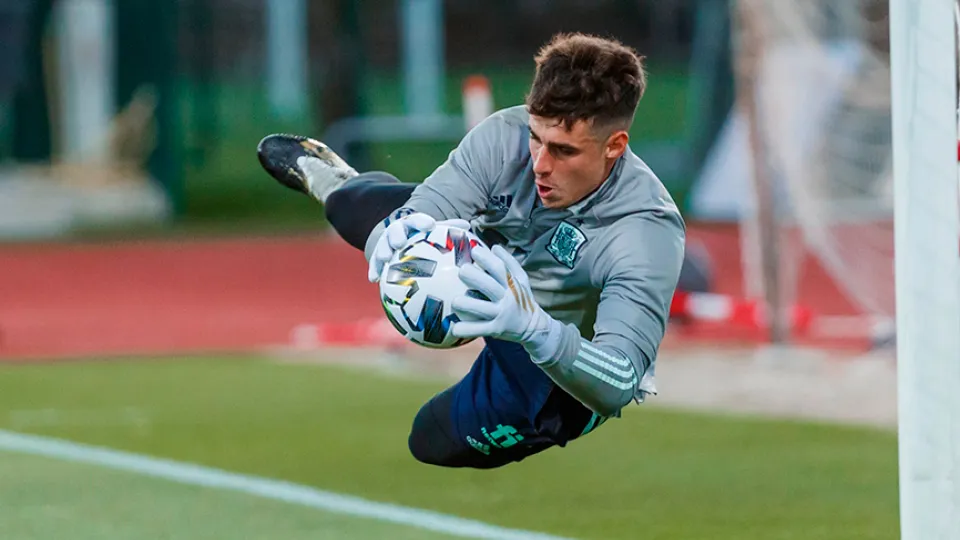 Kepa Arrizabalaga en un entrenamiento de la Selección