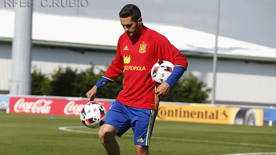 Koke, durante un entrenamiento con la Selección 
