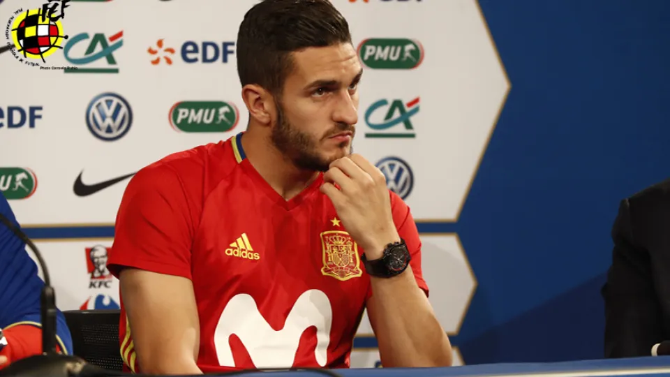 Koke, durante la conferencia de prensa en el Stade de France