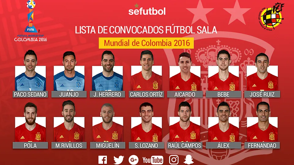 OFICIAL | Aquí tienes los 14 internacionales de fútbol sala que lucharán por la tercera estrella en Colombia