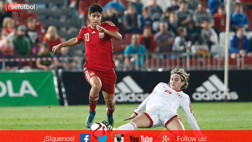 Marco Asensio en un lance del encuentro que jugó la Selección Sub-21 ante Georgia