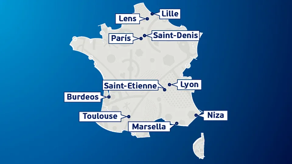 Mapa de sedes de la Eurocopa de Francia 2016