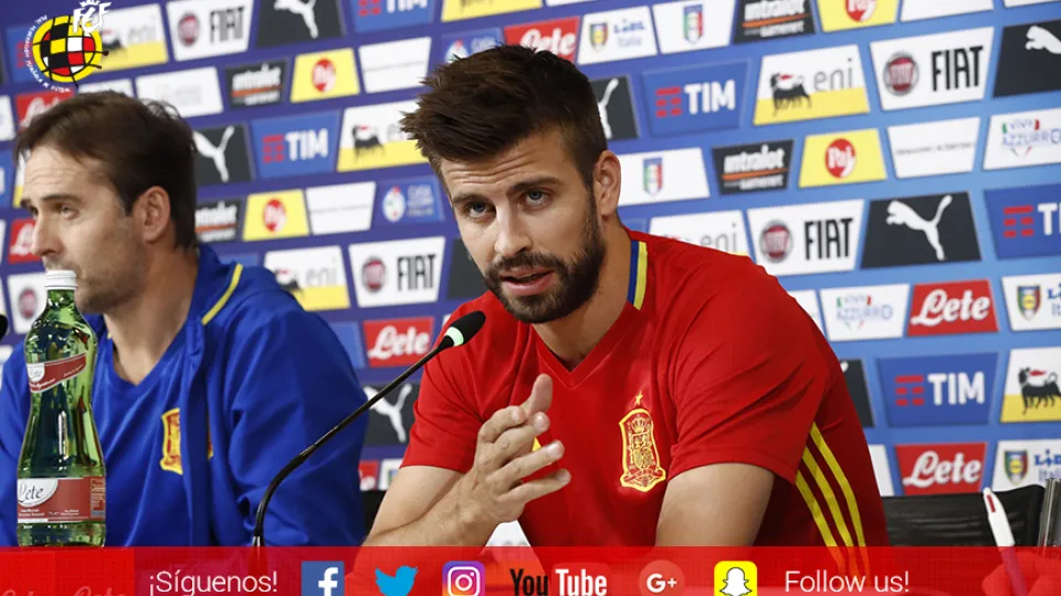 Piqué atendió a los medios de comunicación en el Juventus Stadium 