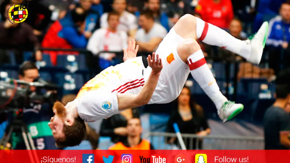 Adrián Alonso "Pola" celebra un tanto en la final de la última Eurocopa
