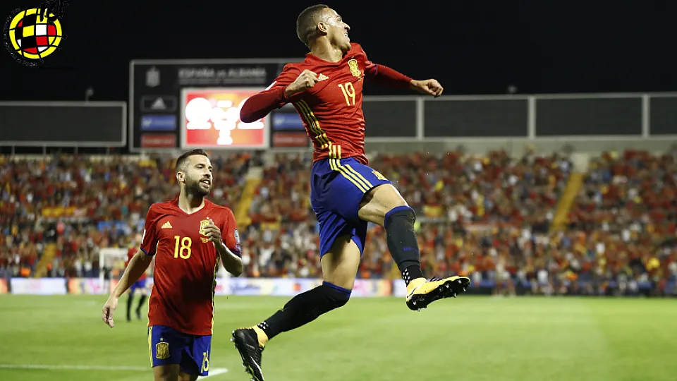 Rodrigo celebra su gol en la fase de clasificación para el Mundial de Rusia