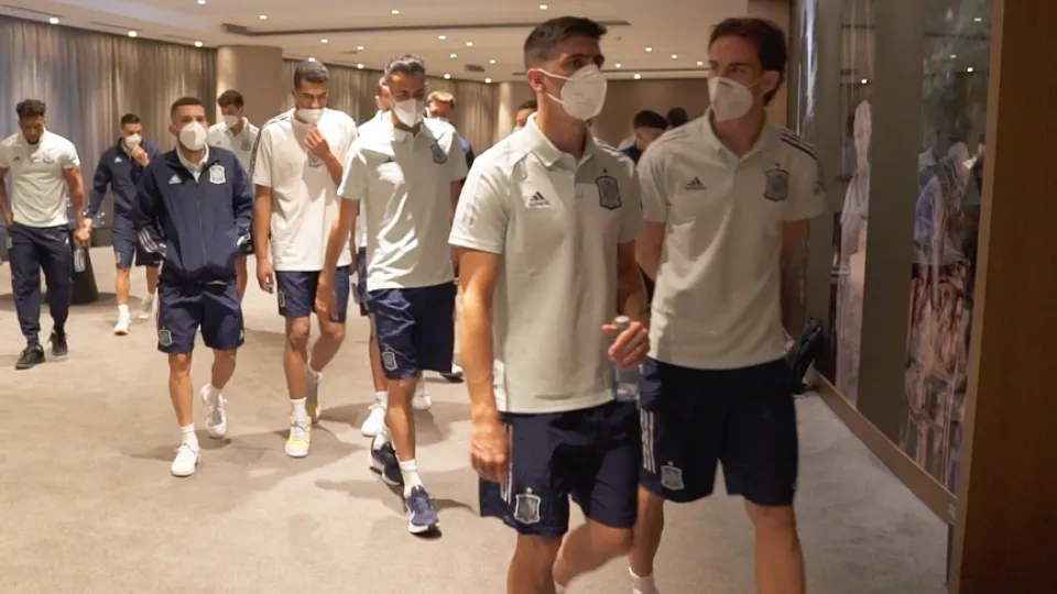 Sesión de vídeo de la Selección española antes de su partido frente a Polonia
