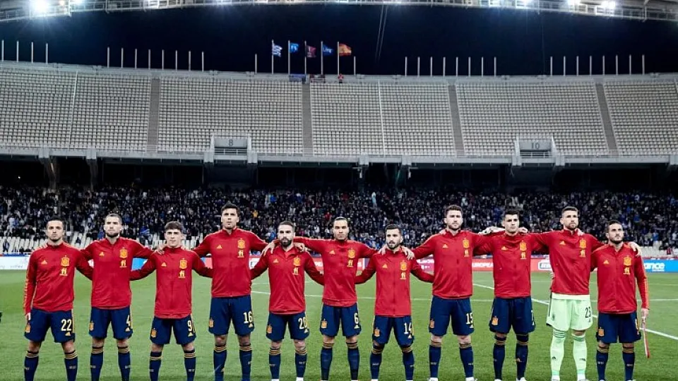 Los jugadores de la Selección española durante los instantes previos al duelo de Atenas