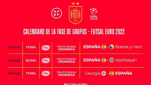 España jugará ante Bosnia-Herzegovina, Azerbaiyán y Georgia en la fase de grupos.