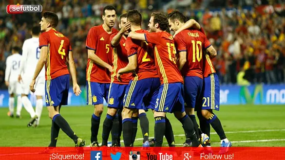 La Selección española celebra un gol