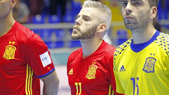 La Selección Española de Fútbol Sala posa antes de su partido frente a Marruecos en Bucaramanga