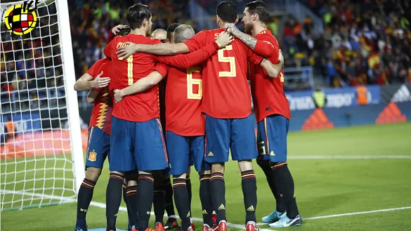 La selección española celebra un gol