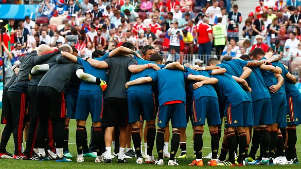 Los jugadores de la Selección española durante su calentamiento en Rusia