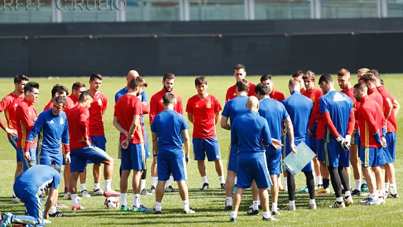 La Selección Española, antes de un entrenamiento reciente