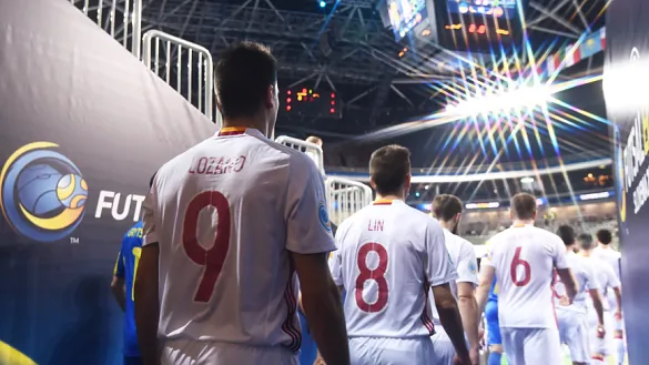 La selección española de fútbol sala, antes de su encuentro frente a Ucrania