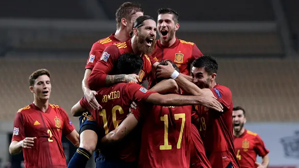Alegría de los jugadores de España en su partido ante Alemania