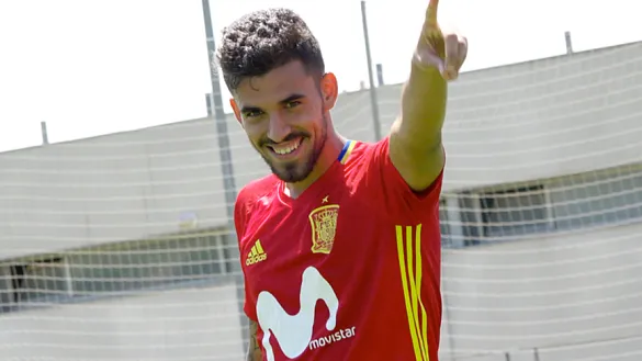 Dani Ceballos celebra uno de sus goles durante el entrenamiento de la Selección Sub-21