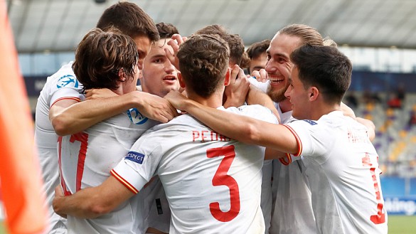 Los jugadores de la Selección Sub-21 celebran un gol en el último Campeonato de Europa