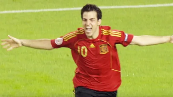 Cesc celebra el penalti a Italia durante la Eurocopa de 2008
