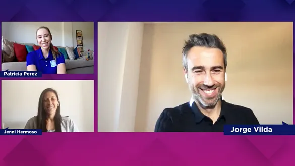 Jorge Vilda, Jenny Hermoso y Patricia Pérez durante la charla interactiva con los aficionados