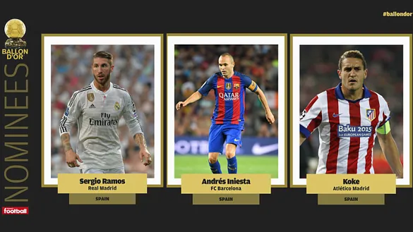 Ramos, Iniesta y Koke optan al balón de oro 
