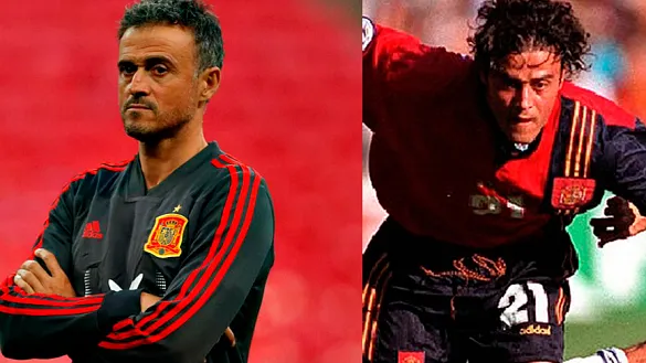 Luis Enrique como seleccionador nacional y como jugador durante la Eurocopa de Inglaterra 1996