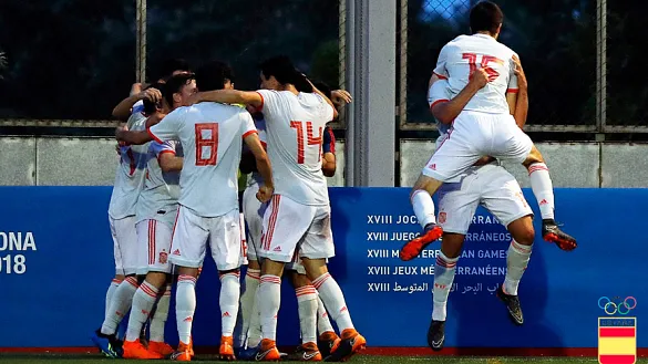 España celebra gol ante Marruecos 