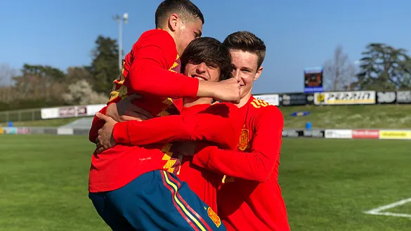 Los jugadores de la Selección española celebran un gol