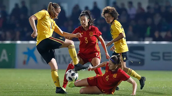 Momento del partido entre España y Bélgica jugado en Cartagena