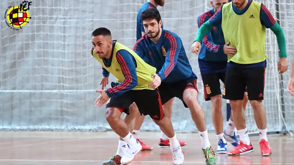 Instante del entrenamiento efectuado por la selección española de fútbol sala en Liubliana (Eslovenia) 