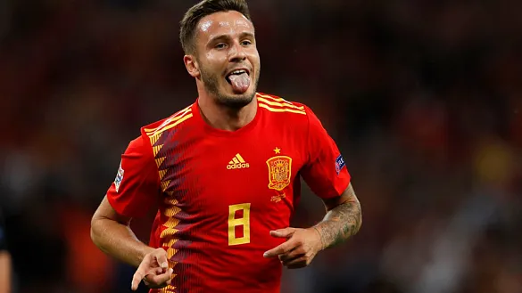 Saúl celebra el gol ante Inglaterra en Wembley