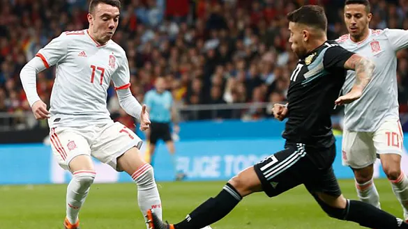 Iago Aspas durante un partido con la selección española
