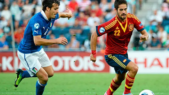 Momento de la final del Europeo Sub-21 de 2013 jugada por Italia y España