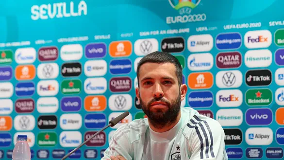 El jugador internacional Jordi Alba durante la rueda de prensa previa al España - Suecia