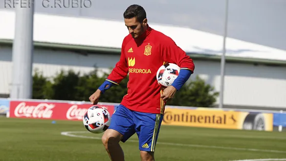 Koke, durante un entrenamiento con la Selección 