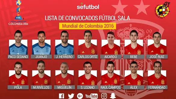 OFICIAL | Aquí tienes los 14 internacionales de fútbol sala que lucharán por la tercera estrella en Colombia